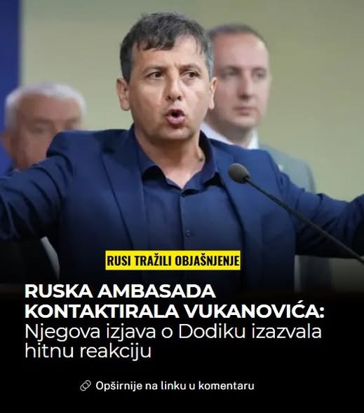 DRAMA ZBOG DODIKA: Ambasada Rusije pozvala Vukanovića, traže objašnjenje izjave