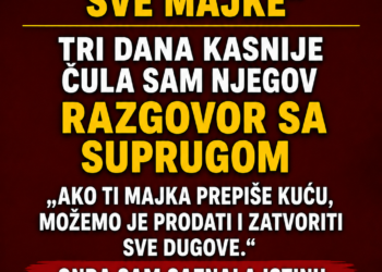SIN JE TRAŽIO DA MU PREPIŠEM KUĆU JER „TAKO RADE SVE MAJKE“ – TRI DANA KASNIJE ČULA SAM NJEGOV RAZGOVOR SA SUPRUGOM