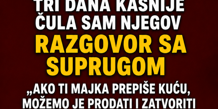 SIN JE TRAŽIO DA MU PREPIŠEM KUĆU JER „TAKO RADE SVE MAJKE“ – TRI DANA KASNIJE ČULA SAM NJEGOV RAZGOVOR SA SUPRUGOM