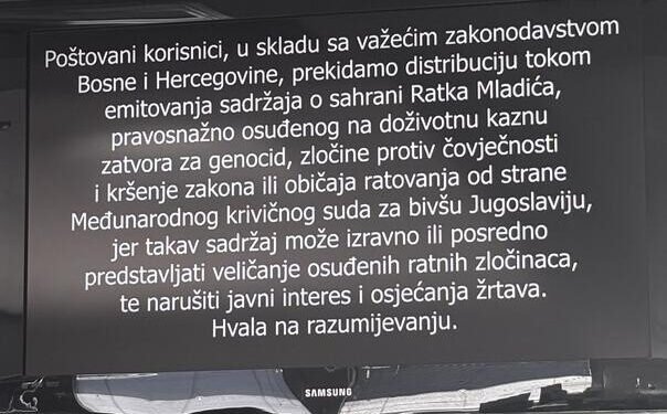 BH Telecom ukinuo signal RTRS-a zbog sahrane zločinca Mladića