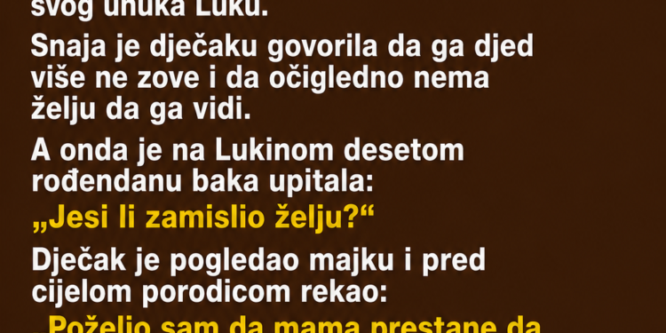 SNAJA JE ZABRANILA SVEKRU DA VIĐA UNUKA, A ONDA JE DJEČAK NA ROĐENDANU REKAO JEDNU REČENICU