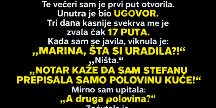 SVEKRVA JE PRED CIJELOM PORODICOM REKLA DA JE KUĆU PREPISALA SINU I NAREDILA MI DA SE ISELIM
