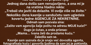 SNAJA JE HTJELA PRODATI MOJU KUĆU IZA MOJIH LEĐA – A ONDA MI JE SIN POKAZAO PORUKE KOJE SU OTKRILE NJEN PRAVI PLAN!