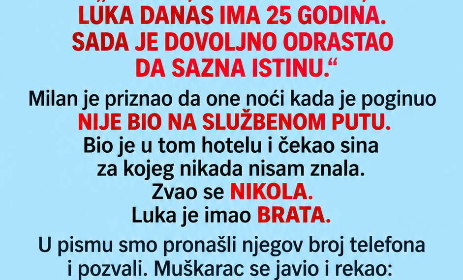 MUŽ MI JE UMRO PRIJE 11 GODINA, A JUČE ME JE POZVAO HOTEL I REKAO: „GOSPOĐO, U SOBI 214 PRONAŠLI SMO PISMO VAŠEG MUŽA – NA NJEMU PIŠE DA GA OTVORITE 18. SEPTEMBRA 2026.“