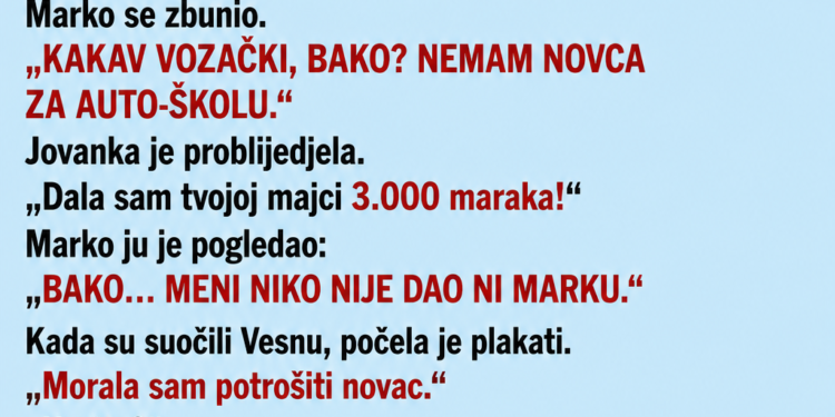SNAHA JE SVEKRVI TRAŽILA NOVAC ZA UNUKOVU VOZAČKU – A ONDA JE BAKA SLUČAJNO SAZNALA DA UNUK NIJE NI UPISAO AUTO-ŠKOLU